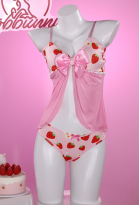 Strawberry Daisy Pattern with Bowknot Sexy Lingerie Set Mesh Top and Brief