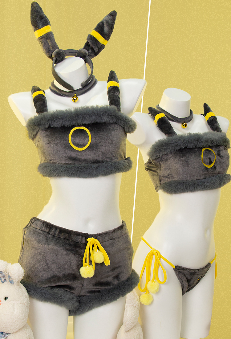 Plush Sexy Lingerie Set Crop Top and Panty with Socks and Headband