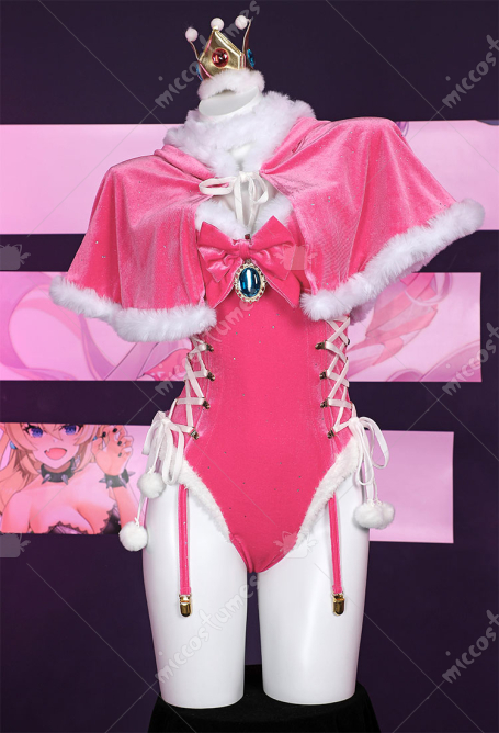 Christmas Peach Derivative Sexy Lingerie Bodysuit Plush Homewear Romper and Cloak with Gloves and Thigh Socks