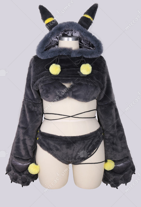 Plus Size PM Derivative Furry Paw Sexy Lingerie Suit Kawaii Plush Homewear Paw Gloves Hoodie and Bra Panty with Tail