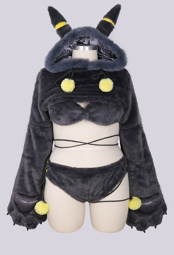 Women Plus Size PM Derivative Furry Paw Sexy Lingerie Suit - Kawaii Plush  Homewear Paw Gloves Hoodie and Bra Panty Cosplay | Top Quality Outfits for  Sale
