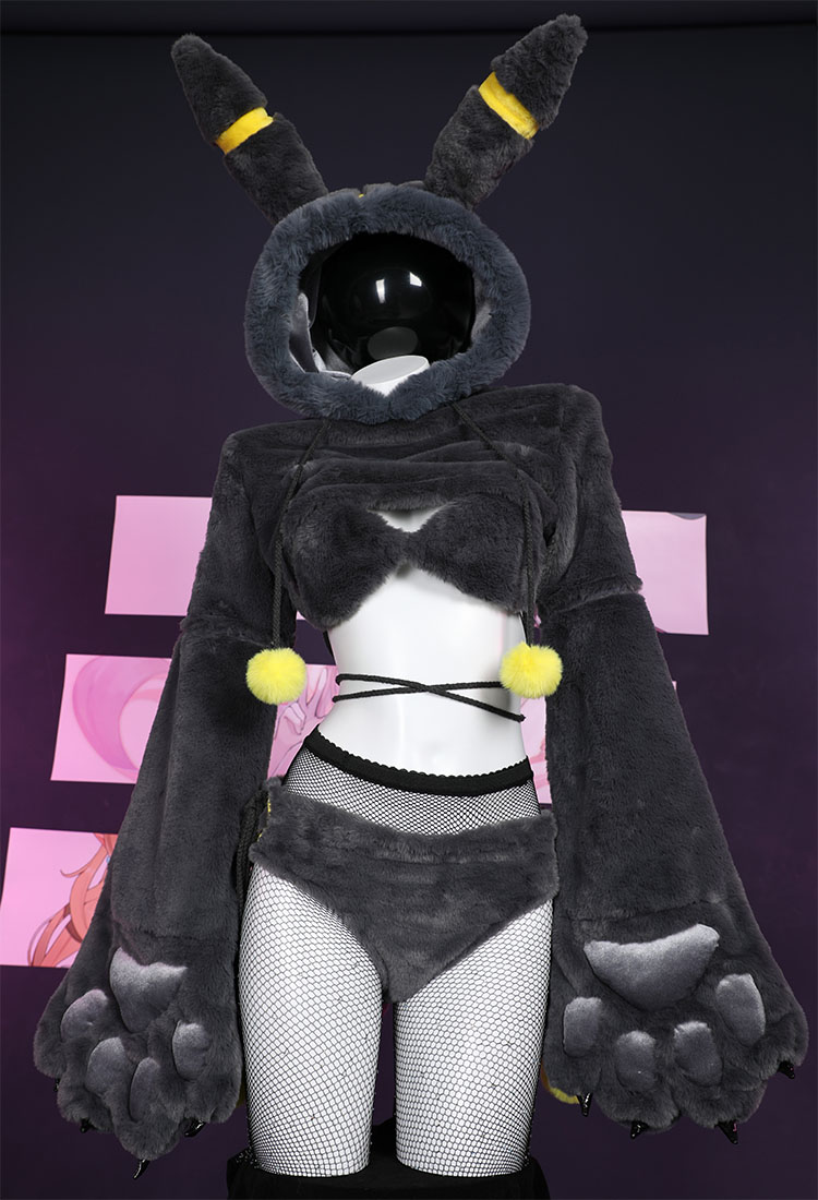 PM Derivative Furry Paw Sexy Lingerie Kawaii Plush Homewear Bikini Paw Gloves Hoodie Top and Bra Panty with Tail