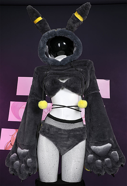 PM Derivative Furry Paw Sexy Lingerie Kawaii Plush Homewear Bikini Paw Gloves Hoodie Top and Bra Panty with Tail