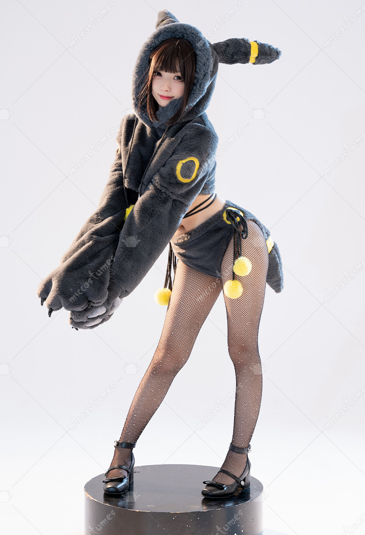 Fishnet Stocking Cosplay Outfit Espeon Onesie Women Plus Size PM Derivative  Furry Paw Sexy Lingerie Suit - Kawaii Plush Homewear Paw Gloves Hoodie And  Bra Panty Cosplay Sexy Pokemon Costumes For Women