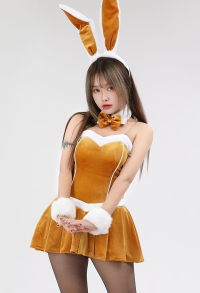 Lingerie de Set Sexy en peluche Brown Bunny Girl Bodysuit et Skirt avec bandeau et nœuds pavillon