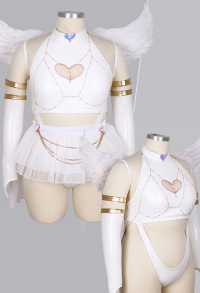 Plus Size Panty Derivative Sexy Lingerie Set Hollow Halter Bodysuit and Mini Skirt with Wings Sleeves Cosplay Costume