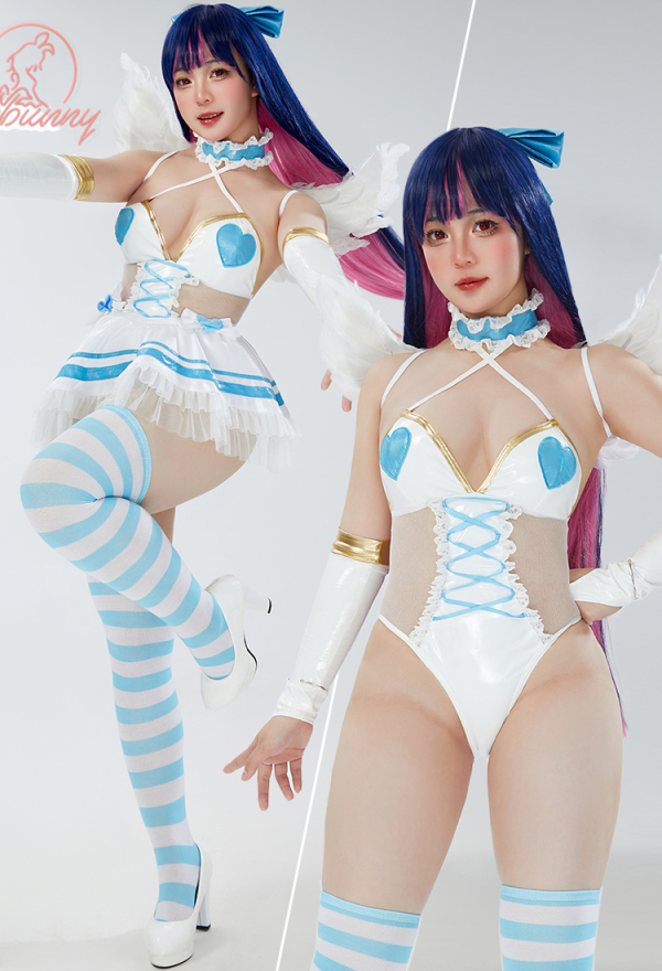 Stocking Derivative Sexy Dessous Set Netz Bodysuit V-Ausschnitt Rock Lingerie Flügelärmeln Cosplay Kostüm