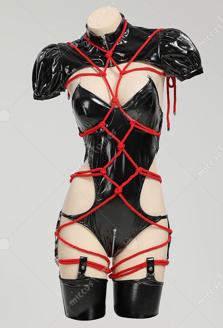 Bandage Sexy Lingerie Set Black Bondage One Piece Bodysuit and Crop Top with Gloves Socks