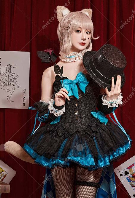 Lynette Derivative Sexy Dress Suit Strapless Bowknot Dress and Arm Sleeves with Tights Tail Cosplay Costume