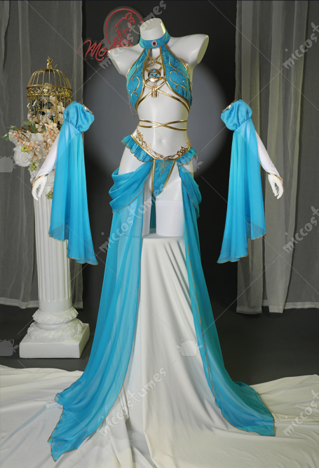 Princess Zelda Derivative Sexy Lingerie Set Halter Top and Panty with Thigh-High Socks and Gauze Skirt Cosplay Costume