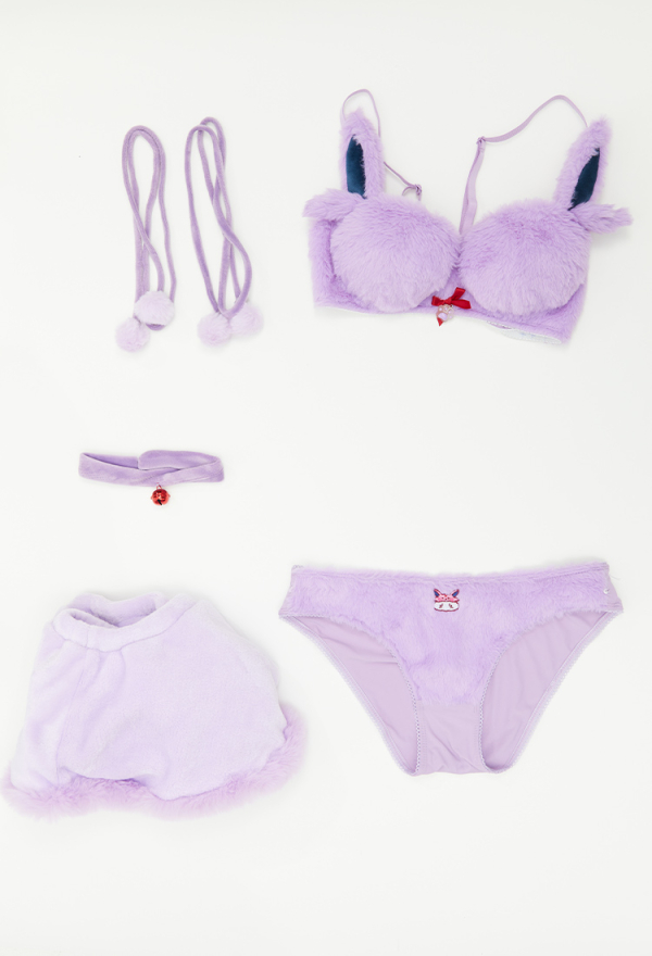 PM Dérivé Ensemble de Lingerie Sexy en Peluche Homwear Soutien-Gorge en Fourrure Violet avec Mini-Jupe et Tour de Cou