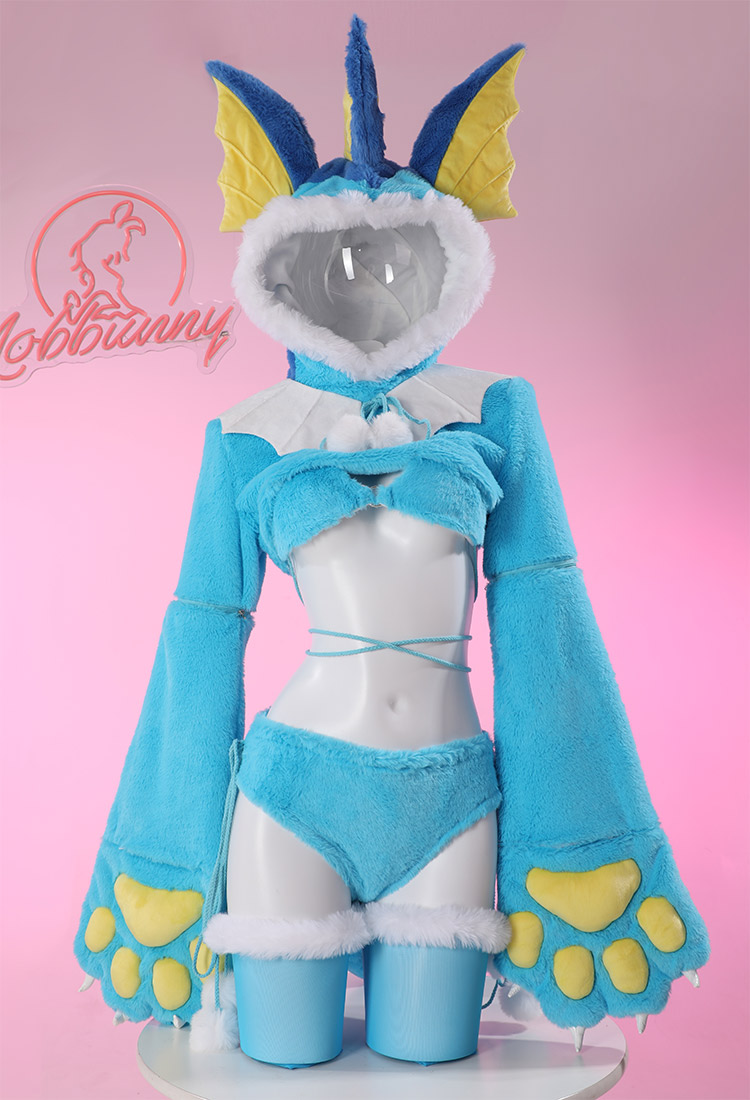 PM Derivative Furry Paw Sexy Lingerie Kawaii Bikini Plush Homewear Paw Gloves Hoodie and Bra Panty with Stockings