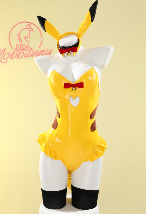PM Derivative Sexy Dessous Set - Bunny Girl Lingerie Gelber Bodysuit  Stirnband mit Schwanzstrmpfen | Cosplay in Top Qualitt