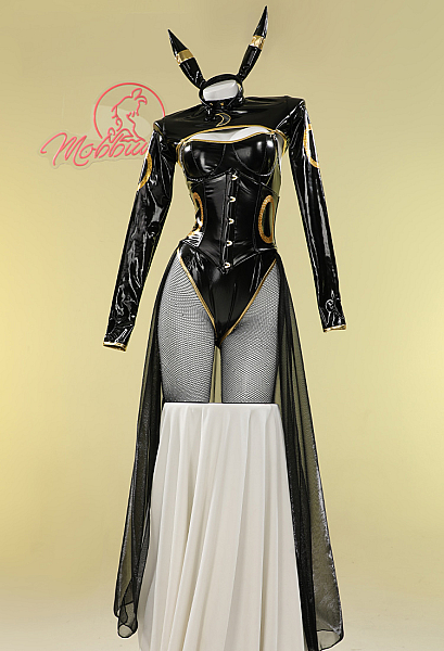 PM Derivative Sexy Lingerie Set Black Bodysuit and Top with Chiffon Skirt Headband Tail