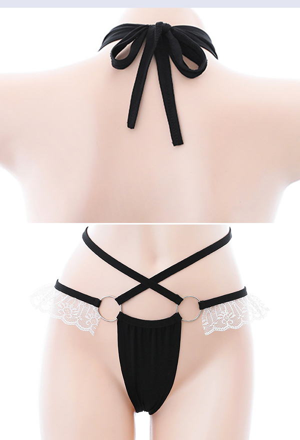 Summer Angel Sexy Lingerie Set - Three-Pointed Halter Hollow Top and  Ruffles Panty | Top Quality Lingerie for Sale
