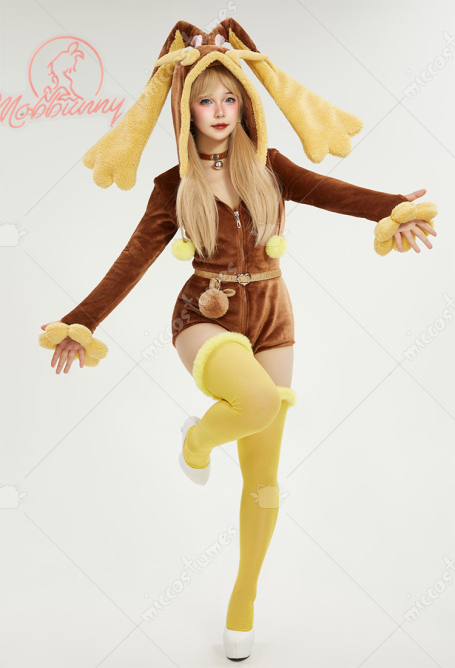 PM Derivative Plush Homewear Fluffy Bodycon Romper Hooded Bodysuit with Thigh Socks and Choker