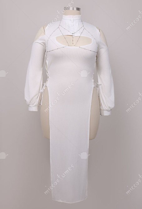 Plus Size Fern Derivative Friren: Beyond Journey's End Sexy Lingerie Set Hollow Slit Dress and Thong with Socks Chest Chain