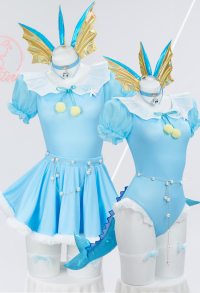 PM Derivative Loungewear Blue Bodysuit Skirt Set with Headband Choker Cosplay Costume