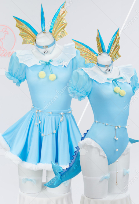 PM Derivative Loungewear Blue Bodysuit Skirt Set with Headband Choker Cosplay Costume