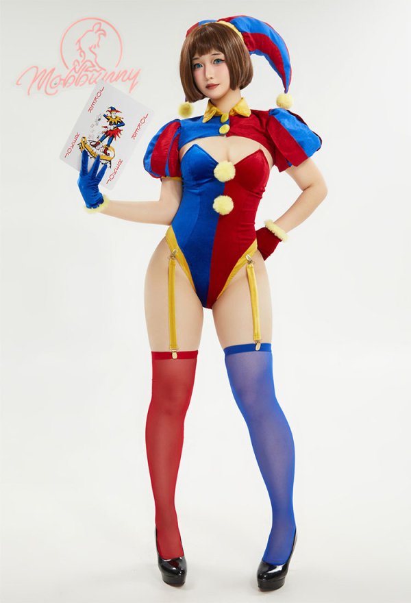Women TADC Clown Girl Derivative Sexy Lingerie Set - Blue Red Bodysuit and Mini Skirt with Gloves and Hat Cosplay | Top Quality Lingerie for Sale Women TADC Clown Girl Derivative Sexy Lingerie Set - Blue Red Bodysuit and Mini Skirt with Gloves and Hat Cosplay | Top Quality Lingerie for Sale