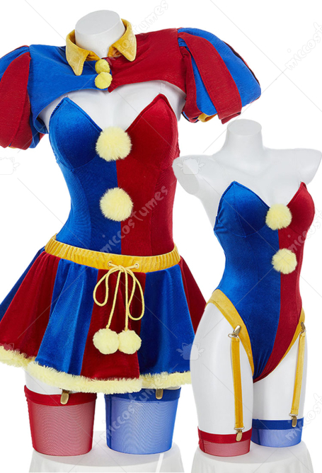 TADC Clown Girl Derivative Sexy Lingerie Set Blue Red Bodysuit and Mini Skirt with Gloves and Hat