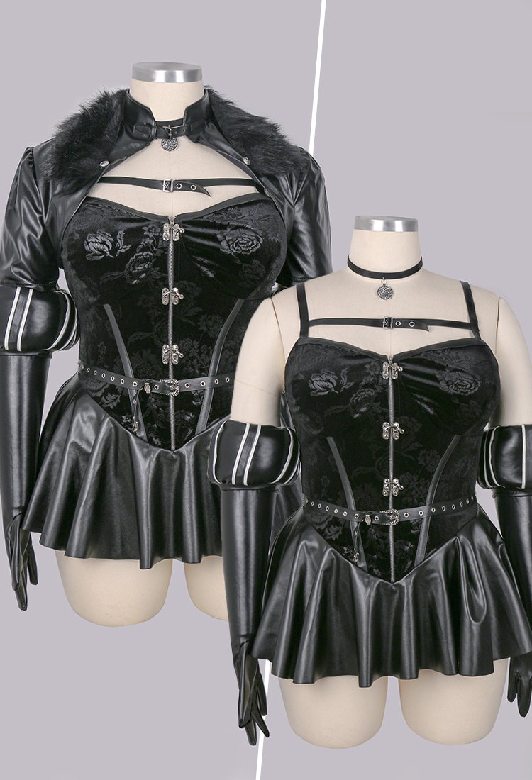 Plus Size Yennefer Derivative Sexy Lingerie Set Black Dress and Short Jacket with Gloves Belt
