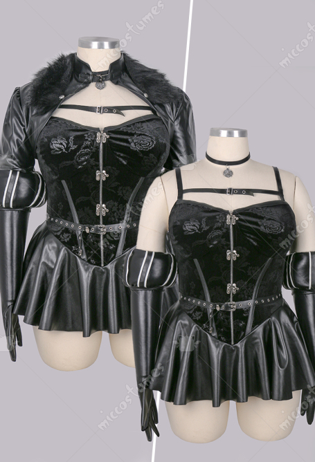Plus Size Yennefer Derivative Sexy Lingerie Set Black Dress and Short Jacket with Gloves Belt