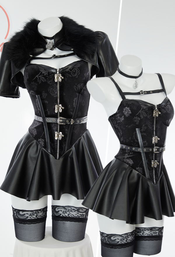 Yennefer Derivative Sexy Lingerie Set Black Dress and Short Jacket with  Gloves and Belt Costume