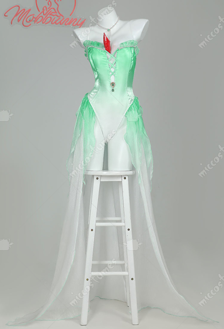 PM Derivative Sexy Lingerie Gradient Green Bodysuit with Necklace Hand Sleeves