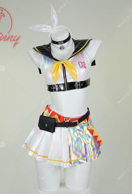 Vocal Rin Derivative Sexy Lingerie Set Short Top and Mini Skirt with Headband Stockings