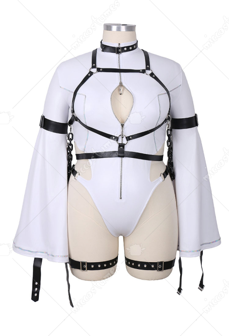 Plus Size Code Giasu C.C. Derivative Sexy Cosplay Bodysuit Cut Out Strappy Jumpsuit with Long Stockings