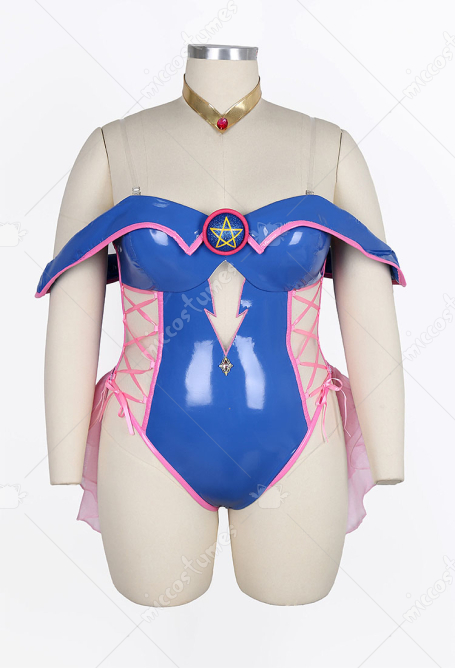 Plus Size YGO Dark Magician Girl Derivative Sexy Cosplay Suit Hollow Off-the-Shoulder Bodysuit with Hat and Tulle Skirt
