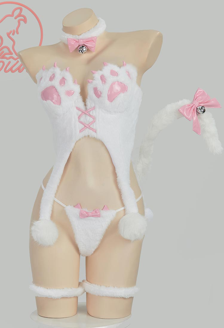 Sexy Lingerie Set Ice Season Plush Kawaii Cat Paw Top and Thong with Tail