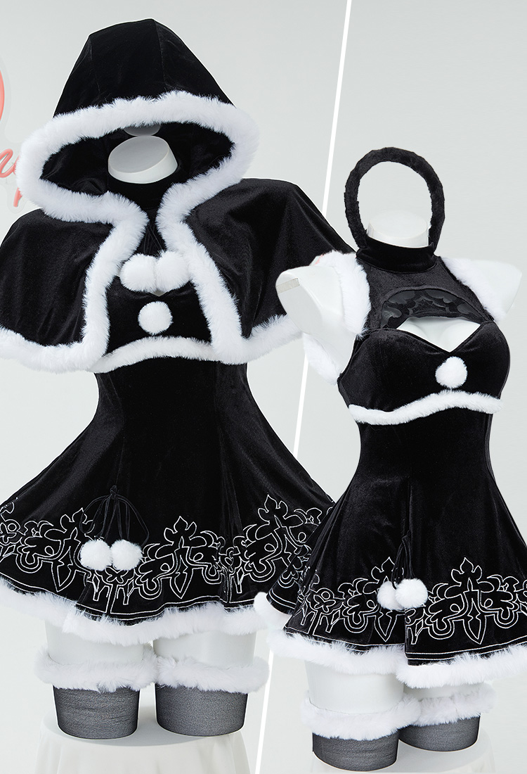 2B Derivative Sexy Lingerie Costume Christmas Furry Dress with Cape and Gloves