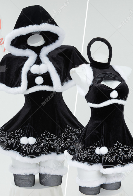 2B Derivative Sexy Lingerie Costume Christmas Furry Dress with Cape and Gloves