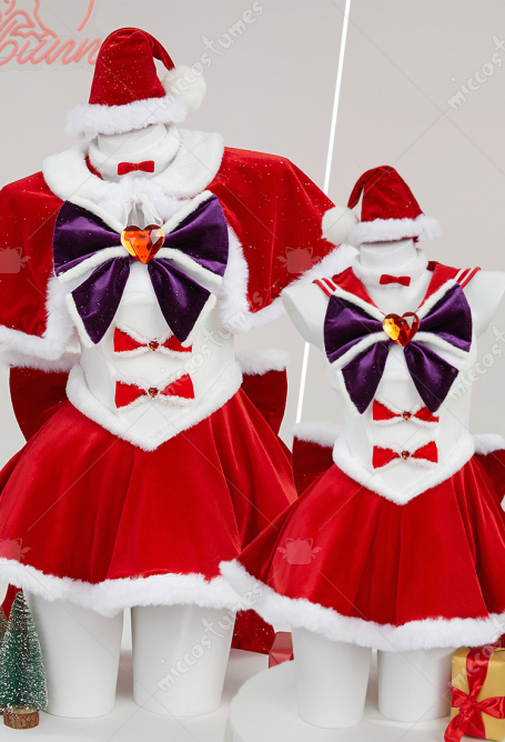 Sailor Mars Derivative Sexy Lingerie Suit Christmas Furry Bowknot Dress with Cape Hat Cosplay Costume