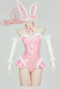 Vocal Derivative Sexy Lingerie Pink Bunny Girl Set Christmas Furry Heart Cutout Bodysuit with Bunny Ears Headaband and Tail