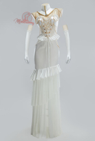 The Undead King Pure-White Devil Derivative Sexy Lingerie Dress Cutout Ruffle Dress with Gloves Chest Chain