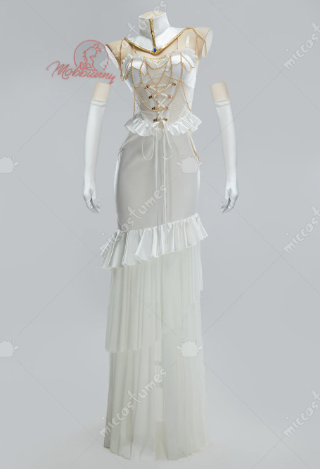 The Undead King Pure-White Devil Derivative Sexy Lingerie Dress Cutout Ruffle Dress with Gloves Chest Chain