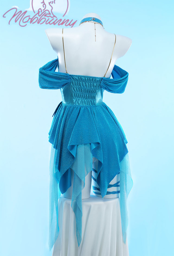 princess polly baby blue dress Women Bloom Derivative Sexy Lingerie Fairy Dress - Low Cut Irregular Blue  Dress with Sleeves Choker Cosplay