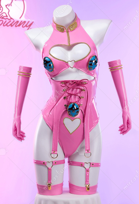 JJBA Giovanna Derivative Sexy Lingerie Heart Cutout Halter Bodysuit with Gloves Leg Rings