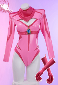 Peach Princess Derivative Sexy Lingerie Set Racing Suit Striped Cutout Bodysuit with Crown Gloves