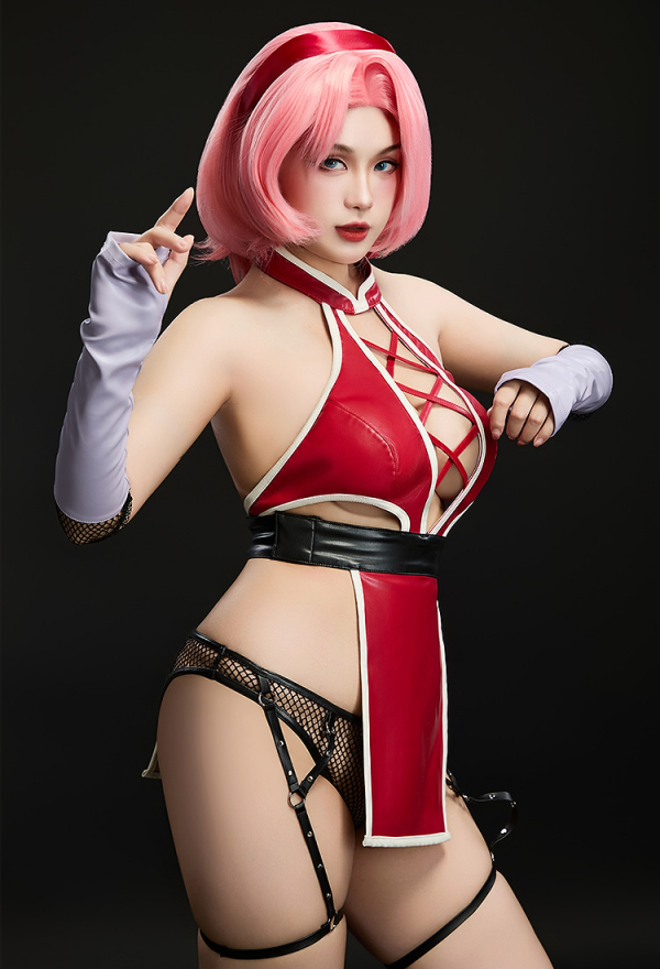 Ninja Sakura Derivative Sexy Lingerie Set Cutout Backless Halter Top and Mesh Panty with Gloves Ninja Sakura Derivative Sexy Lingerie Set Cutout Backless Halter Top and Mesh Panty with Gloves