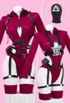 Squid Game Derivative Sexy Lingerie Bodysuit Cutout Zipper Hooded Bodysuit with Gloves Headgear