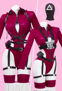 Squid Game Derivative Sexy Dessous Bodysuit Lingerie Reißverschluss Kapuze Handschuhen und Kopfbedeckung