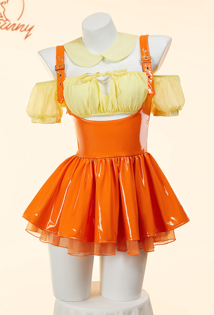 Squid Game Derivative Sexy Lingerie Suit Off-Shoulder Crop Top and Skirt with Collar Socks