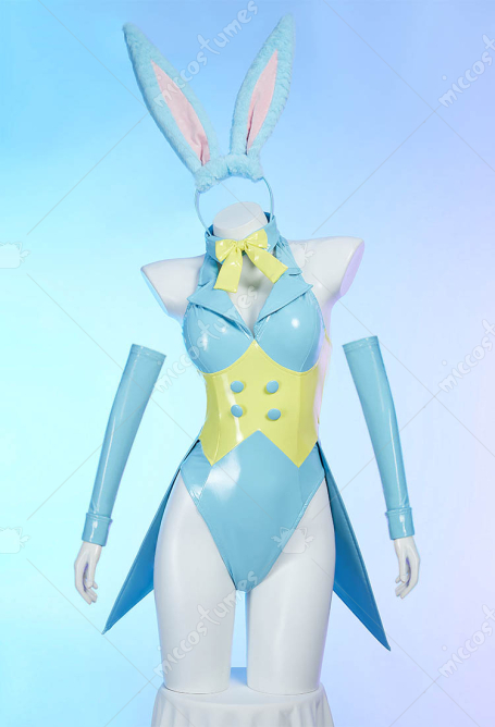 Bunny Girl Sexy Lingerie Blue Bunny Girl Costume V-Neck Bodysuit with Ear Headband Tail