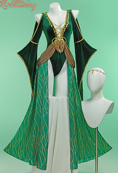Triss Derivative Sexy Lingerie Bodysuit Green Medieval Style Deep V Bodysuit with Headpiece
