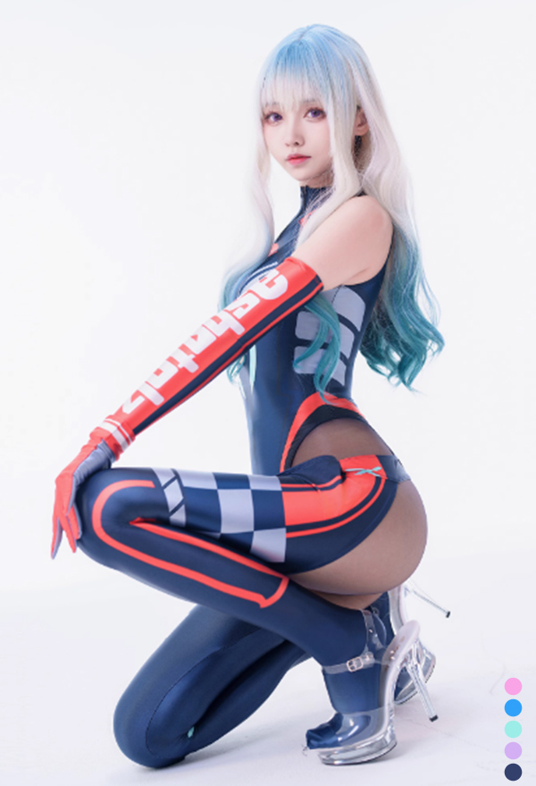 Racing Girl Sexy Lingerie Bodysuit - Biker Style Striped Printed Glossy One  Piece Swimsuit Cosplay