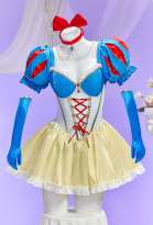 Halloween Princess Derivative Sexy Lingerie Off-Shoulder Mesh Patchwork Bodysuit with Gloves and Socks